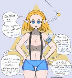 absurdres angry arm_bands blonde_hair breasts breath_of_the_wild cleavage clothed_exposure coin collarbone denial dialogue elf_ears eyelashes female_only femdom femsub hand_on_hip large_breasts large_hips nail_polish navel nintendo open_mouth pendulum pov_dom princess_zelda short_hair short_shorts shorts signature simple_background sobergin solo speech_bubble spiral_eyes suspenders text the_legend_of_zelda thick_thighs thigh_gap unaware unhappy_trance rating:Questionable score:180 user:sobergin