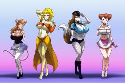 bare_shoulders barefoot blonde_hair blue_eyes boots breasts brown_eyes brown_hair cat_girl cheetara chef_uniform chip_n_dale_rescue_rangers choker cleavage collar colleen crossover disney dog_girl earrings empty_eyes feet femsub fishnets furry gadget_hackwrench goof_troop happy_trance harem_outfit hat high_heels huge_breasts jewelry midriff mouse_girl multicolored_hair orange_eyes peg_pete police_uniform red_hair road_rovers shinzu short_hair short_skirt smile thighhighs thundercats waitress western white_hair rating:Explicit score:48 user:daveyboysmith9