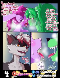 absurdres after_sex artifact_the_fox bottomless bunny_girl cartoon_network cheating comic corruption enid_(ok_ko) evil_smile femsub fink_(ok_ko) fox_boy french_kiss furry glowhorn green_hair group_sex kissing looking_at_viewer looking_back maledom nude ok_k.o.!_let's_be_heroes open_mouth orange_eyes original ponytail purple_eyes purple_hair rat_girl red_eyes red_hair sex sharp_teeth simple_background smile steam sweat text threesome tongue tongue_out topless white_hair rating:Explicit score:45 user:ArtifactFox