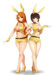absurdres breasts brown_hair bunnysuit cleavage crossover femsub fingerless_gloves gloves happy_trance hevn high_heels large_breasts long_hair multiple_girls nabiki_tendo nami_(one_piece) one_piece ranma_1/2 red_hair short_hair shorts smile spiral_eyes symbol_in_eyes rating:Questionable score:146 user:daveyboysmith9