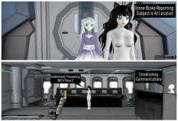 3d absurdres blake_belladonna blue_eyes cat_ears cat_girl collar comic femsub graybot hypnotic_accessory rwby tech_control tepmarmy text weiss_schnee rating:Questionable score:13 user:BlueMonday1984