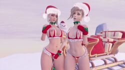 3d absurdres arhoangel ashe_(overwatch) breasts christmas femsub hat manip mercy overwatch santa_costume santa_hat spiral_eyes swagonymous_(manipper) symbol_in_eyes rating:explicit score: user:swagonymous