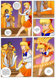absurdres asterix_(series) bare_legs barefoot black_hair blonde_hair bottomless breasts cleavage cleopatra_(asterix) comic dancer dark_skin earrings egyptian feet female_only femdom femsub gloves gold harem_outfit jewelry large_breasts legs long_hair navel_piercing oo_sebastian_oo opera_gloves sailor_moon_(series) sailor_venus short_hair text topless veil very_long_hair yuri rating:Questionable score:150 user:DaisyHypnoCharm