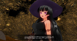 3d black_hair breasts custom_maid_3d_2 female_only femdom femsub happy_trance hat large_breasts purple_eyes sennoudaisuki tattoo text translated tribal_tattoo witch witch_hat rating:Questionable score:4 user:YuriLover2