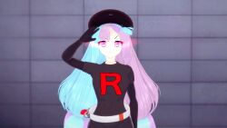 3d belt blue_hair female_only femsub gloves glowing glowing_eyes hat iono_(pokemon) koikatsu! miko_(koikatsu!) multicolored_hair nintendo pink_eyes pink_hair pokemon pokemon_scarlet_and_violet saluting solo standing standing_at_attention team_rocket team_rocket_grunt tied_hair twintails unhappy_trance rating:Safe score:27 user:VortexMaster