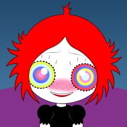 blush female_only femsub freckles goth happy_trance kaa_eyes open_mouth pale_skin red_hair ruby_gloom sebald-of-crete smile solo western rating:safe score: user:mordredderby