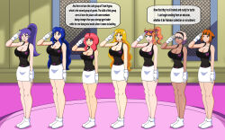 blonde_hair blue_hair daisy_(pokemon) dark_skin dialogue dlobo777 empty_eyes femsub gardenia glasses glasses_on_head happy_trance jenny_rowell large_breasts lily_(pokemon) long_hair nintendo orange_hair original peonia_(pokemon) pokemon purple_hair red_hair short_hair sonia_(pokemon) team_hypno text violet_(pokemon) rating:Questionable score:7 user:Proyecto38