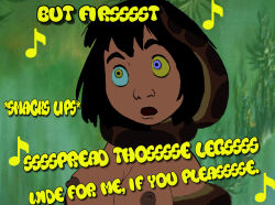 aged_up breasts coils disney genderswap hypnotic_eyes kaa kaa_eyes large_breasts mowgli nude singing text the_jungle_book topless waqqed_(manipper) rating:Explicit score:8 user:RayX