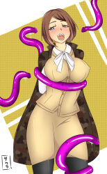 blush bondage breasts brown_hair drool enetheligthingdancer female_only femsub happy_trance large_breasts metal_gear metal_gear_solid open_mouth para-medic short_hair solo spiral_eyes symbol_in_eyes tentacles rating:Questionable score:89 user:TheGoodShank
