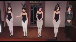  3d animated animated_gif black_hair blush breasts bunnysuit clothed cuffs custom_maid_3d_2 dazed eye_roll female_only femdom femsub h-c-m large_breasts long_hair masturbation multiple_girls open_mouth original short_hair  rating:explicit score: user:h-c-m