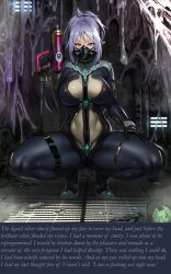 bodysuit breasts caption caption_only female_only femsub grima180_(manipper) houtengeki large_breasts manip pink_hair purple_hair red_eyes text rating:Questionable score:89 user:Grima180