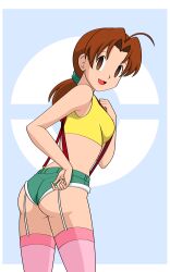 absurdres ass breasts brown_eyes brown_hair cosplay delia_ketchum empty_eyes female_only femsub happy_trance jimryu large_breasts looking_at_viewer looking_back milf misty nintendo pokemon pokemon_(anime) solo suspenders thighhighs rating:Questionable score:100 user:kirbysuper123