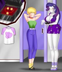 bare_shoulders blonde_hair blue_eyes bluebullpen breasts cleavage closed_eyes crossover dragon_ball earrings equestria_girls erasa erect_nipples female_only femsub happy_trance huge_breasts hypnotic_accessory jewelry multiple_girls my_little_pony rarity symbol_in_eyes unaware western white_skin rating:Questionable score:55 user:daveyboysmith9