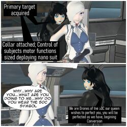 3d absurdres blake_belladonna collar comic female_only femsub graybot rwby tech_control tepmarmy text winter_schnee rating:Questionable score:10 user:YuriLover2