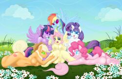  applejack bottomless breasts cleavage femsub fluttershy furry glowing glowing_eyes hooves horns horse_girl maledom manip multiple_girls my_little_pony non-human_feet nude pegasus_girl pinkie_pie pussy rainbow_dash rarity straight-cut_bangs swissleos topless twilight_sparkle unicorn_girl volco_(manipper) wings  rating:explicit score: user:volco