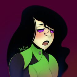 black_hair blush disney drool femsub kim_possible_(series) long_hair open_mouth pomegranet shego solo spiral_eyes symbol_in_eyes rating:safe score: user:contorted