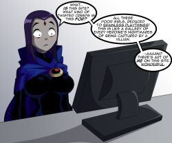  anonymind_(manipper) blush comic dc_comics female_only goth large_breasts manip raven ravenravenraven super_hero tagme teen_titans text western  rating:safe score: user:anonymind