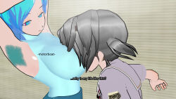 3d 3d_custom_girl armpit_hair blue_hair grey_hair humor julienx manip text theheckle_(manipper) rating:Questionable score:7 user:theheckle