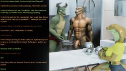 3d arden_(thalarynth) becca_(thalarynth) bulge caption dialogue femdom furry harry_(thalarynth) horns humor lizard_boy malesub manip multiple_boys multiple_subs muscle_boy original penis scalie snake_girl text thalarynth_(manipper) rating:Explicit score:12 user:Thalarynth