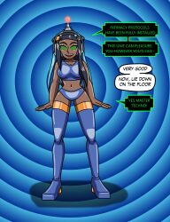 absurdres antenna black_hair blue_hair breasts dark_skin erect_nipples fembot femsub happy_trance headphones hypnotic_accessory latex long_hair multicolored_hair nessa_(pokemon) nintendo open_mouth pokemon pokemon_sword_and_shield robotization spiral_eyes supertechno324 symbol_in_eyes tech_control text thighhighs rating:Questionable score:28 user:SuperTechno324