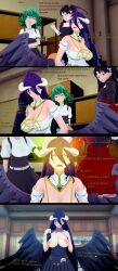 3d albedo_(overlord) angry black_hair cyanstargazer fate/stay_night fate_(series) femdom femsub gloves green_eyes green_hair hypnotized_hypnotist koikatsu! magic maid multiple_girls multiple_subs one_punch_man overlord resisting rin_tohsaka succubus tatsumaki_(one_punch_man) text yellow_eyes rating:Questionable score:39 user:CyanStar