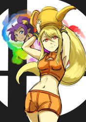  absurdres automaticgiraffe blonde_hair female_only femdom femsub ghost happy_trance metroid_(series) midriff nintendo ponytail possession red_eyes samus_aran shantae shantae_(series) super_smash_bros. wayforward  rating:questionable score: user:kirbysuper123