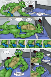 bare_legs bed bulge comic cum cum_in_clothing cyberklaw erection erection_under_clothes furry glowing glowing_eyes good_sub_conditioning green_skin happy_trance horns hypnotic_clothing lizard_boy lying male_only malesub masturbation muscle_boy open_mouth orgasm original sleeping solo speedo text topless rating:Explicit score:20 user:Hypnorgasm