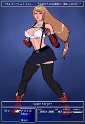 bimbofication blonde_hair brain_drain breast_expansion breasts cleavage corruption english_text female_only femsub final_fantasy final_fantasy_vii large_breasts long_hair open_mouth text tifa_lockhart transformation vitalis rating:Questionable score:40 user:Bossman