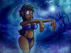 bikini black_hair dark_skin dazed femsub hypnotic_light kaa_eyes long_hair open_mouth original ring_eyes sleepy-foot solo zombie_walk rating:questionable score: user:themadprince