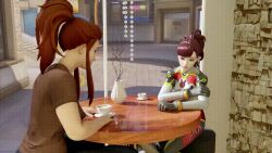 3d animated animated_gif bottomless breasts brigitte_(overwatch) brown_hair cleavage clothed d.va female_only femdom femsub large_breasts long_hair nude open_mouth overwatch ponytail short_hair smile text topless vynil rating:Explicit score:70 user:ItSwingsBothWays
