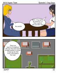 black_hair blonde_hair breasts comic idpet lara_(idpet) large_breasts long_hair original sara_(idpet) short_hair sitting smile text rating:Safe score:9 user:IDPet