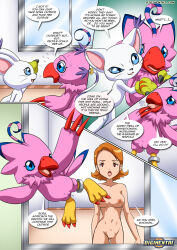 barefoot bbmbbf biyomon bottomless breasts brown_hair comic digimon empty_eyes exhibitionism expressionless femdom femsub gatomon large_breasts nude orange_hair palcomix pussy pussy_juice short_hair sora_takenouchi text topless rating:Explicit score:41 user:HypnoHammer