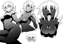 abs breasts cerbera_(hdoom) cleavage demon_girl doom_(series) erect_nipples female_only greyscale hdoom ken_tatsuki large_breasts monster_girl muscle_girl text tongue tongue_out rating:Questionable score:7 user:sk00
