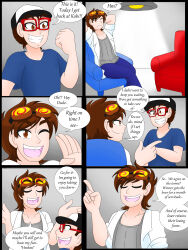 brown_hair comic dialogue glasses goggles goggles_on_head hat kobi94 kobi_(kobi94) lab_coat original speech_bubble text rating:Safe score:14 user:RayX