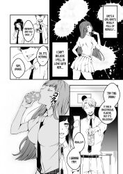 black_hair comic hard_translated hypnotic_drink kissing long_hair marialite monochrome school_uniform tagme text translated rating:Questionable score:5 user:L12@