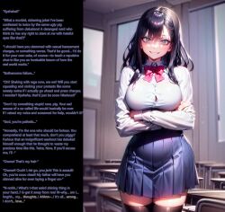 ai_art angry black_hair breasts caption classroom crossed_arms english_text femsub grey_eyes large_breasts looking_at_viewer manip original school_uniform sexuality_change smile stable_diffusion_(ai) text thighhighs rating:Explicit score:65 user:WMTX