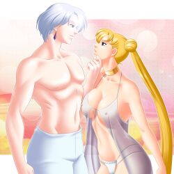 absurdres blonde_hair breasts chin_hold choker cleavage empty_eyes erect_nipples expressionless femsub idarkshadowi large_breasts lingerie maledom prince_demande sailor_moon sailor_moon_(series) see-through short_hair twintails underwear very_long_hair white_hair rating:Questionable score:57 user:GreatestFiend