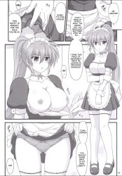 altered_common_sense breasts exposed_chest huge_breasts magic magical_girl_lyrical_nanoha maid monochrome panties ponytail signum skirt skirt_lift tagme text translated rating:Explicit score:13 user:L12@