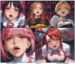 ai_art black_hair blonde_hair dark_skin devianbar dialogue elesa empty_eyes femsub large_breasts long_hair lovrina_(pokemon) mollie_(pokemon) nintendo orla_(pokemon) pink_hair pokemon red_hair short_hair skyla symbol_in_eyes team_hypno team_rocket text zinnia rating:Safe score:6 user:Proyecto38