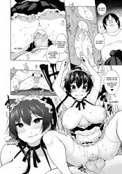 black_hair bottomless bouncing_breasts breast_fondling breasts comic cum cum_in_mouth cum_in_pussy dialogue doggy_style empty_eyes exposed_chest expressionless fellatio greyscale happy_trance hypnotic_app hypnotic_light inverted_nipples large_breasts maid maid_headdress maledom missionary monochrome penis ponytail sakamata_nerimono sex spanish tagme text ugly_bastard rating:Explicit score:7 user:L12@