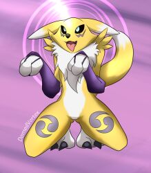  androgynous digimon domedvortex furry happy_trance hypnotic_light kneeling open_mouth renamon  rating:safe score: user:domedvortex