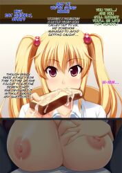 blonde_hair breasts brother_and_sister cum cum_in_mouth femsub fujirin happy_trance hard_translated incest large_breasts long_hair maledom miran_(fujirin) open_clothes original ran_paku_studio school_uniform text translated twintails rating:Explicit score:44 user:hypno