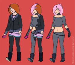 alternate_hairstyle before_and_after brown_hair collar femsub long_hair original pink_hair rhaokja slime transformation rating:questionable score: user:thegoodshank