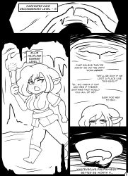 breasts comic elf_ears faetomi female_only greyscale halfling long_hair monochrome open_mouth original possession shortstack slime smile text rating:Questionable score:38 user:Faetomi