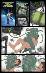 alien alien_girl ass ass_grab barefoot bottomless brown_hair comic feet femdom glowing glowing_eyes green_eyes green_skin happy_trance hypnolion hypnotic_light hypnotic_tentacle malesub mustache nude original short_hair tentacles text tomu_(hypnolion) topless rating:Explicit score:69 user:Hypnolion