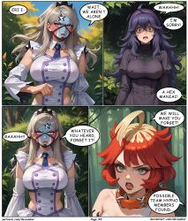 ai_art blonde_hair devianbar dialogue eri_(pokemon) hex_maniac large_breasts long_hair mela_(pokemon) nintendo pokemon purple_hair red_hair short_hair team_hypno team_star text rating:Questionable score:3 user:Proyecto38