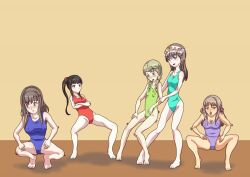 atelier_(series) black_hair blonde_hair blush braid brown_hair character_request female_only haigure happy_trance leotard melvia_siebel mimi_houllier_von_schwarzlang multiple_girls resisting side_ponytail squatting twintails rating:Questionable score:18 user:Sleepyhead97