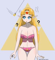 a_link_between_worlds absurdres bangs bare_shoulders blonde_hair blue_eyes bra breasts circlet cleavage coin confused crown drool earrings elf_ears expressionless eyebrows_visible_through_hair female_only femsub jewelry large_breasts large_hips leaning_forward lingerie long_hair nail_polish navel nintendo open_mouth pale_skin panties pendulum princess_zelda signature simple_background sobergin solo spiral_eyes standing surprised text the_legend_of_zelda thick_thighs thigh_gap thighs rating:Questionable score:97 user:sobergin