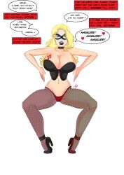 alternate_costume batman_(series) black_canary blonde_hair blue_eyes breast_expansion breasts collar corruption corset dc_comics fishnets haigure happy_trance harley_quinn high_heels huge_breasts huge_lips lipstick long_hair lucy_fidelis panties super_hero text underwear western rating:Questionable score:65 user:solddate