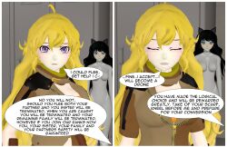 3d absurdres collar comic female_only hypnotic_accessory rwby tech_control tepmarmy text yang_xiao_long rating:Questionable score:14 user:BlueMonday1984